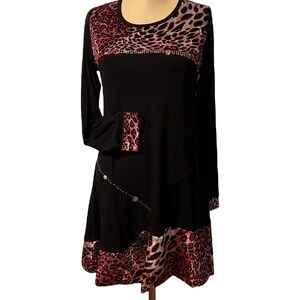 Compliments Leopard Animal Print Boho Mini Dress size M
